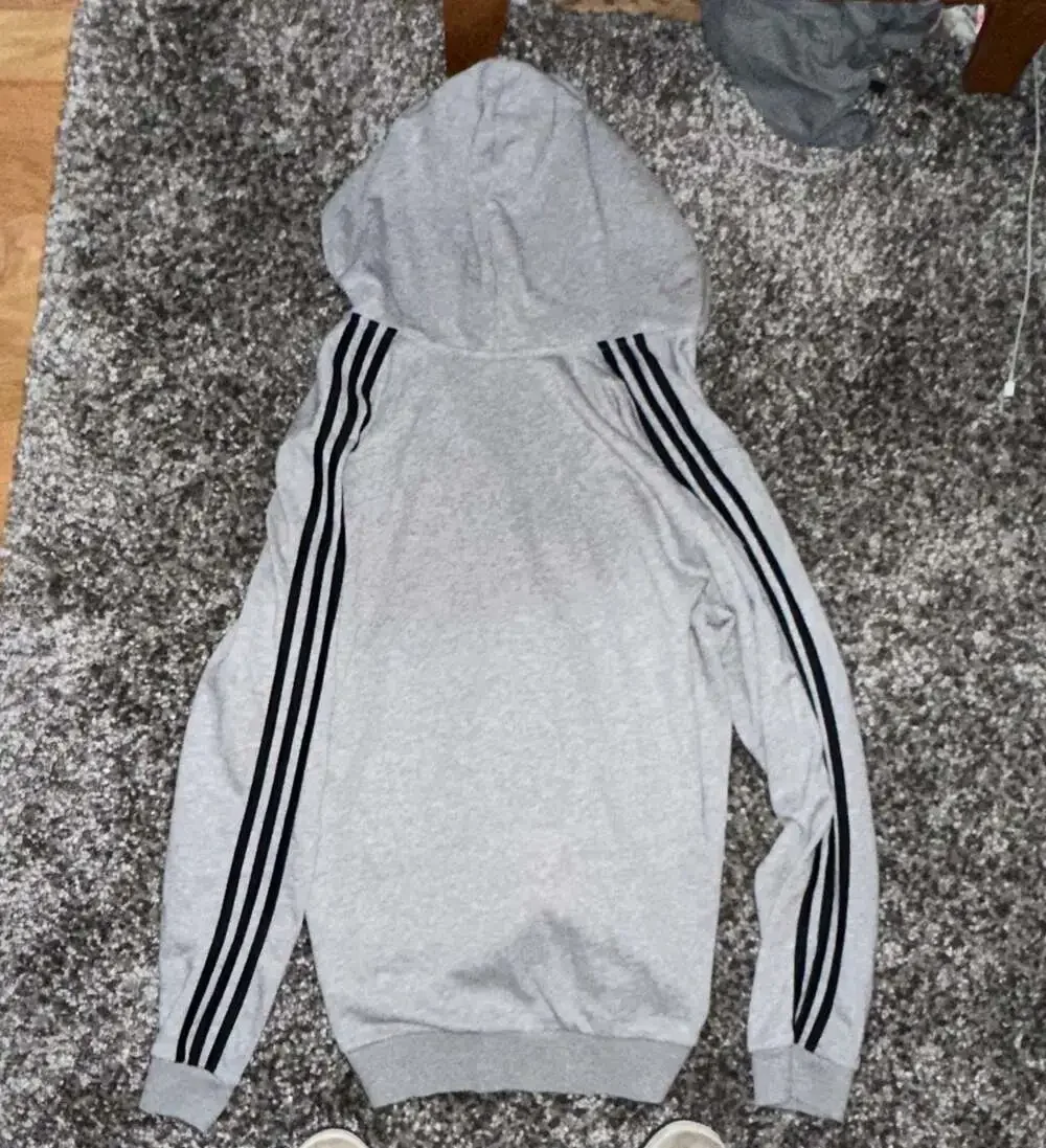 Adidas Essentials Fleece 3-Stripes Full-Zip Hoodie Gray Size L